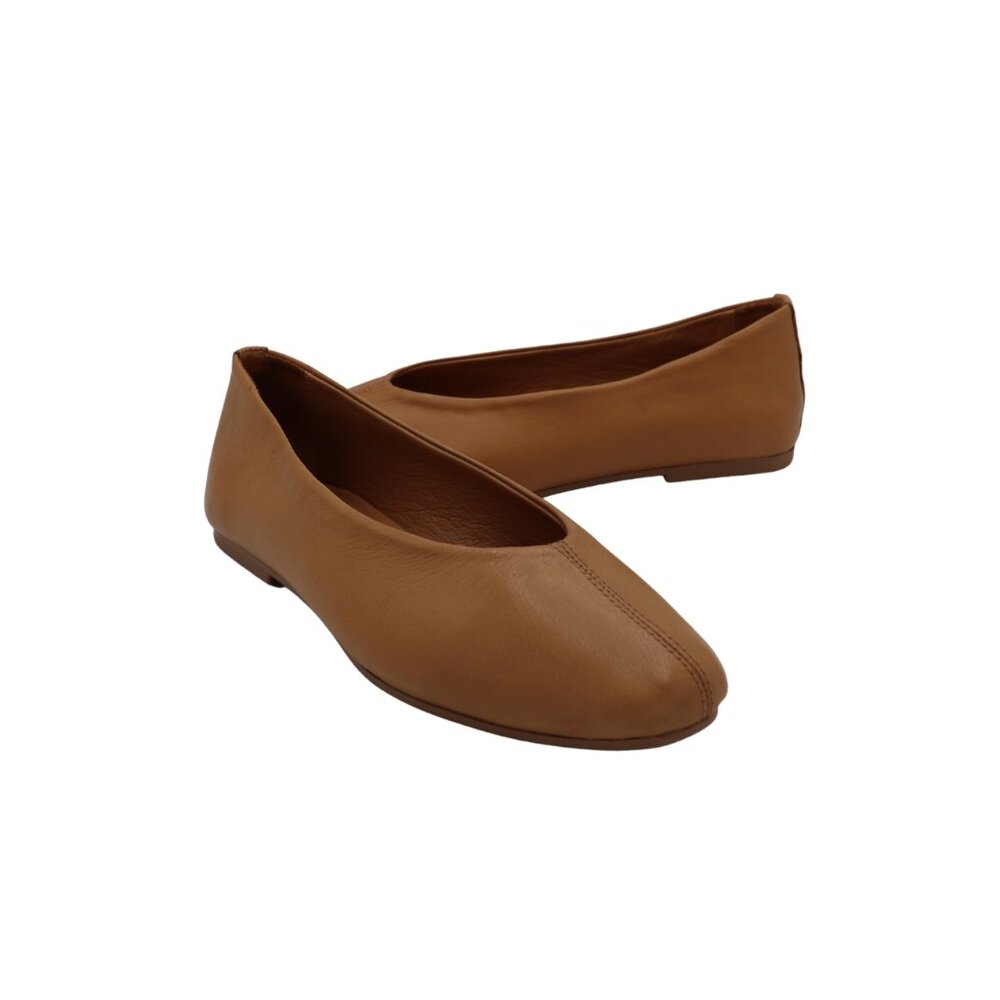 Avah square toe Tan leather flats